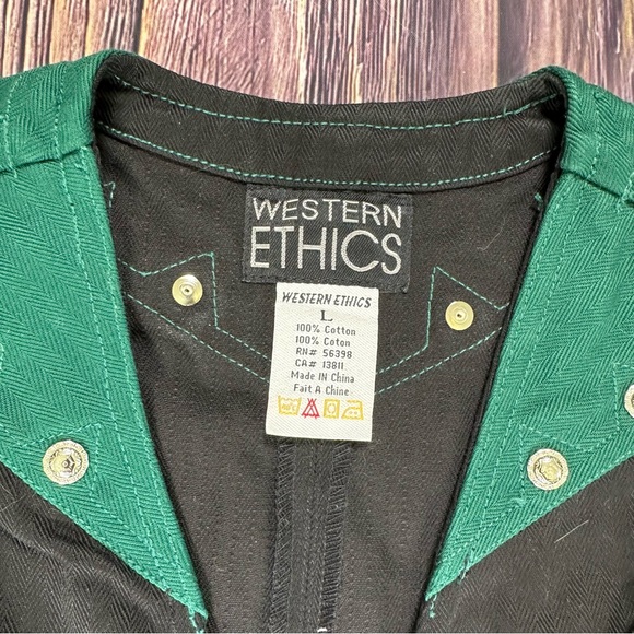 Women’s Vintage Western Ethics 2 Tone Black & Green Pants & Vest Set - Picture 11 of 12